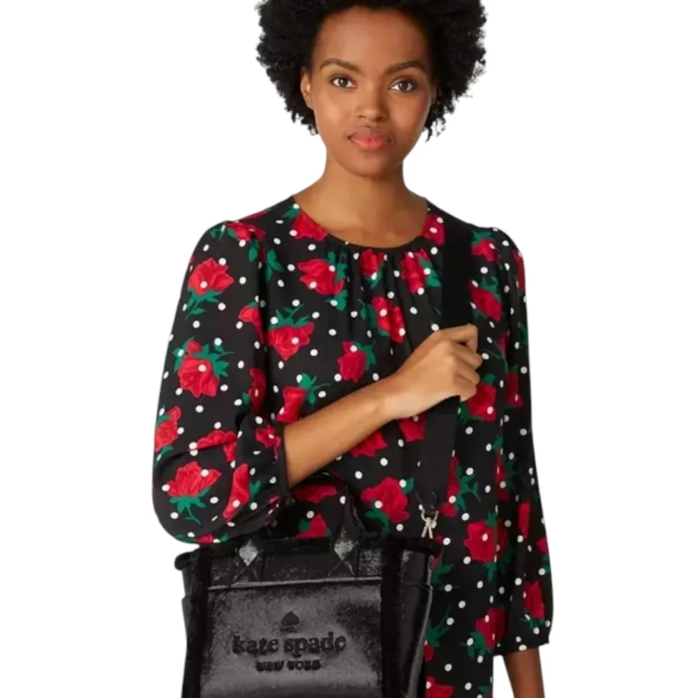 Kate Spade ♠️ black Jett Faux fur Shearling Small Tote bag